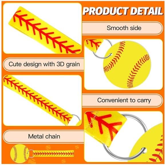 12Pcs Softball Ribbon Keychains, Softball Wristlet Lanyard keychain - Picture 4 of 6